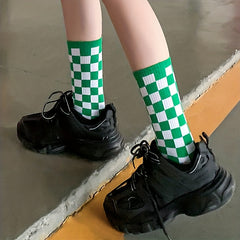 8 Pairs Plaid Crew Socks for Women Comfy & Breathable All Match Stockings