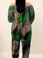 Leopard Print Off Shoulder Jumpsuit