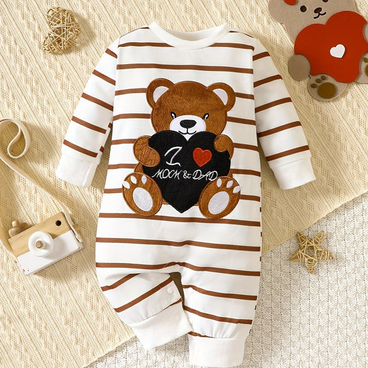 Cartoon Bear Embroidered Baby Boys Bodysuit
