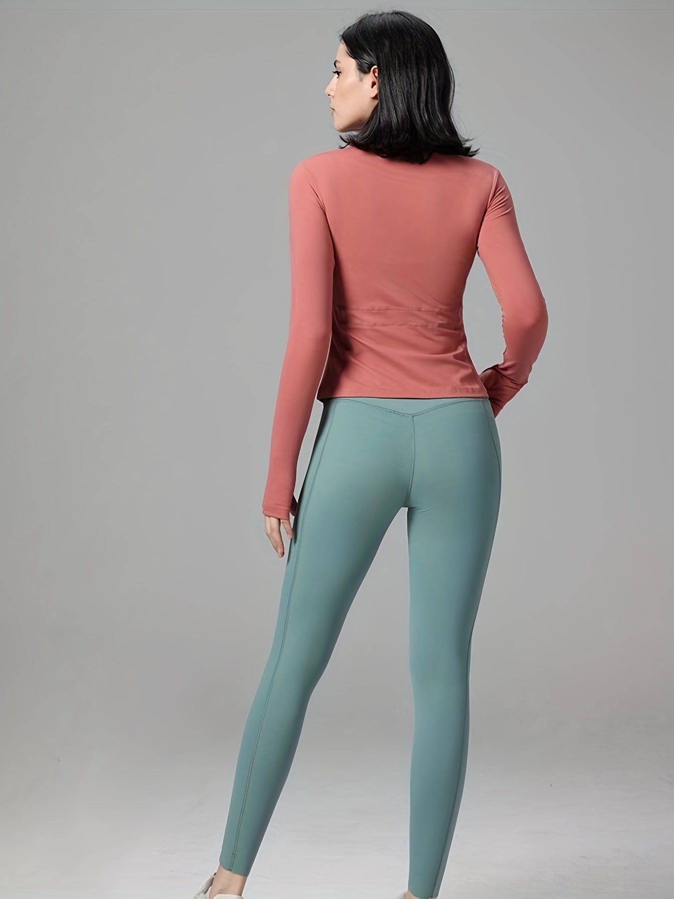 Solid Crew Neck Full Zipper Yoga Sports Jacket