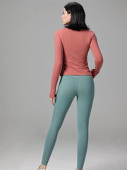 Solid Crew Neck Full Zipper Yoga Sports Jacket