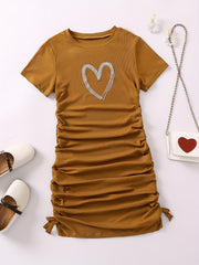 Girls Heart Graphic Ruched Knit Dress