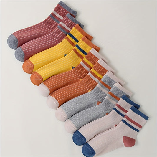 10 Pairs Colorblock Stripe Print Socks Mid Tube Women's Stockings