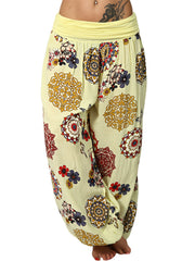 Boho Floral Print Harem Pants Elastic Waist Women's Clothing