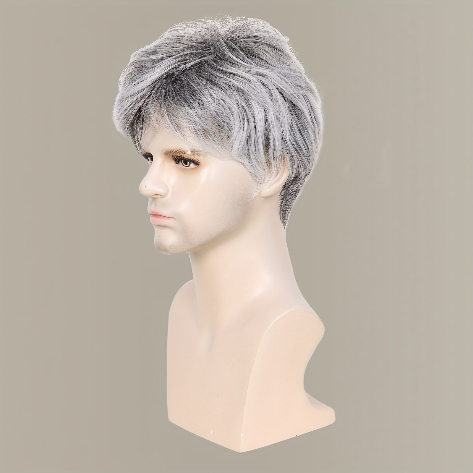 Silver Gray 8 Inch Synthetic Hair Wig With Bangs