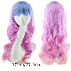 Pink Gradient Curved Wavy Long Wig with Unicorn Hair Band