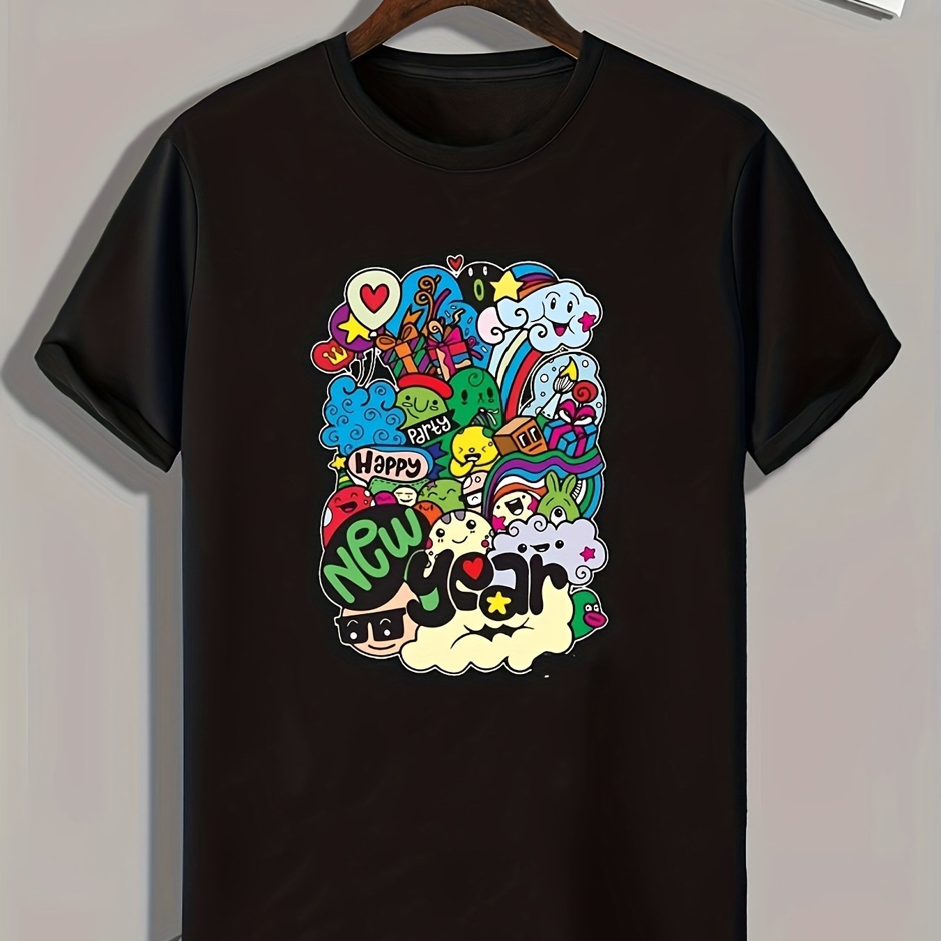 Happy Year Print Men's Graphic T-Shirt for Summer