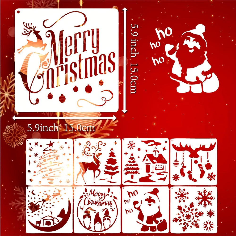 9pcs Christmas Painting Stencils, 14 Reusable Designs