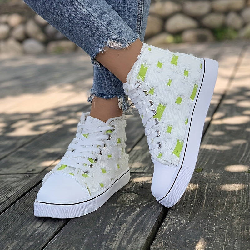 Women's High Top Canvas Sneakers Round Toe Lace Up Skate Shoes
