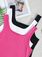 3 Pack Women's Mixed Crop Tank Tops Crew Neck Sleeveless Summer Top