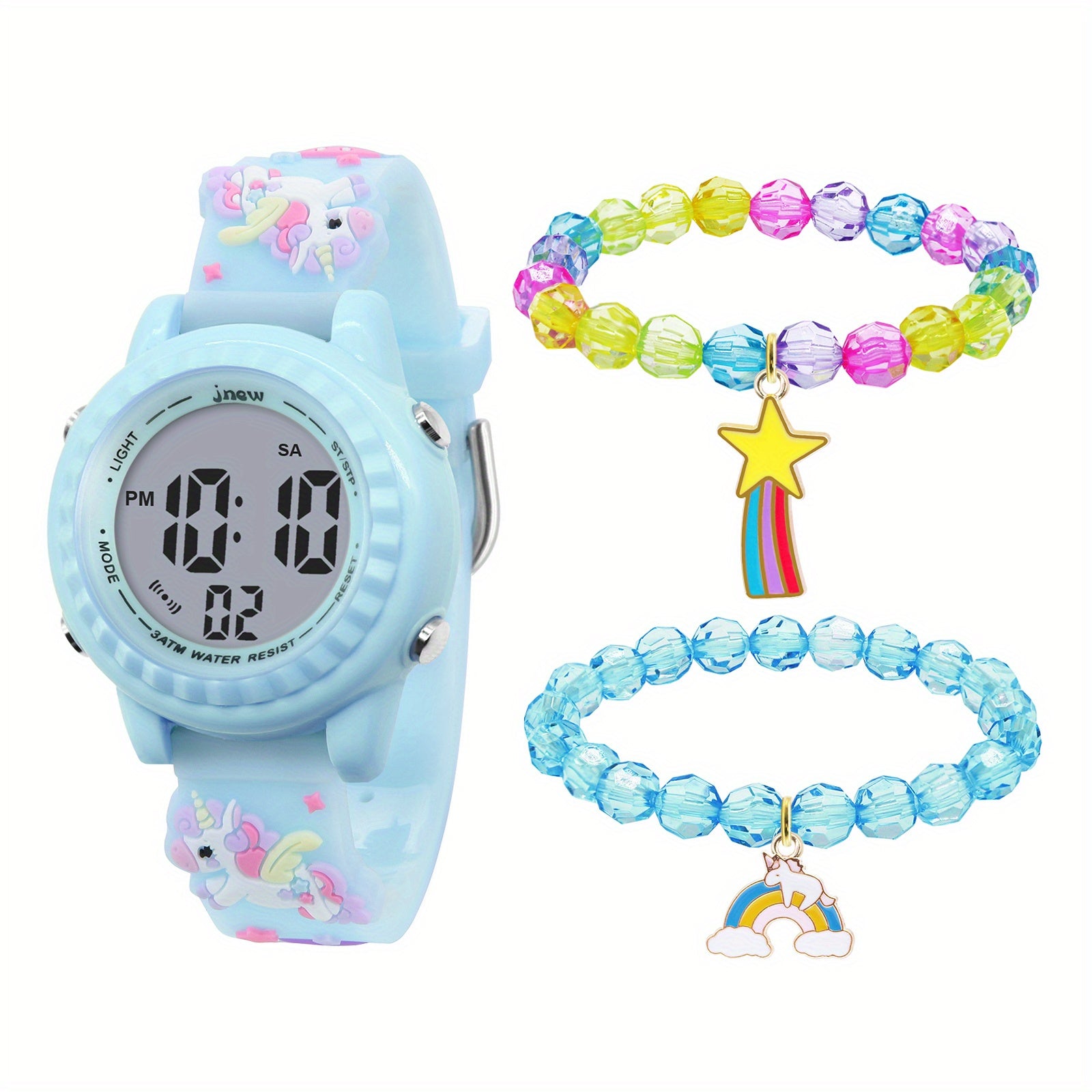 3pcs Unicorn Watch Bracelet For Girls Waterproof Alarm Clock Calendar Watch