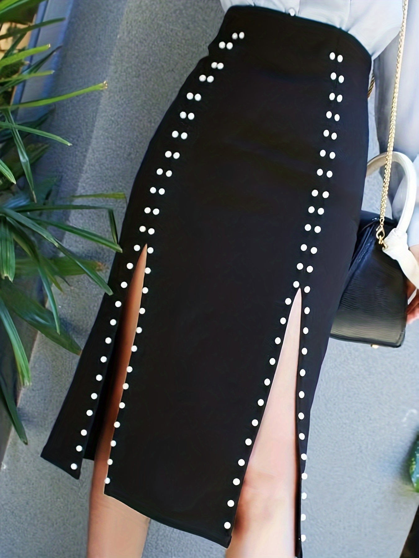 High Waist Beaded Split Skirt for Women