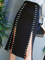 High Waist Beaded Split Skirt for Women