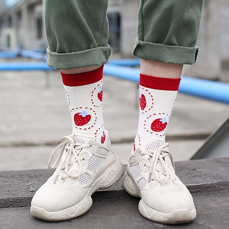 5 Pairs Women's Novelty Cartoon Pattern Crew Socks Multicolor Casual Breathable