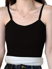 Solid Ribbed Thermal Underwear Top Soft V Neck Plush Cami Top Women's Lingerie