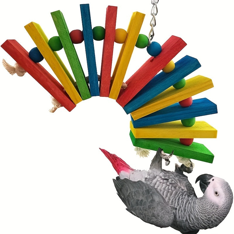 Colorful Wooden Block Parrot Toy Swing Chew Toy