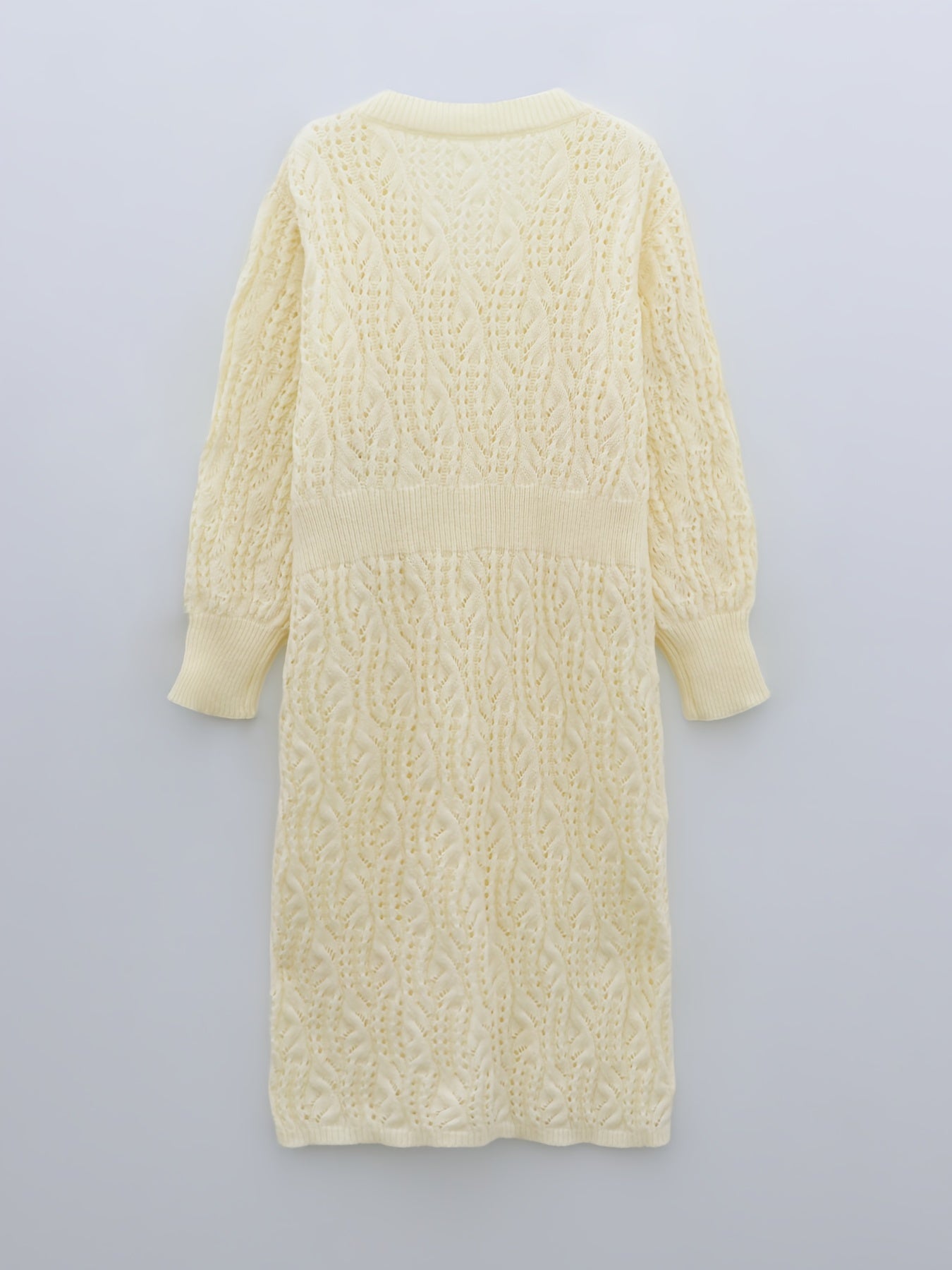 Eyelet Embroidered Sweater Dress V Neck Midi
