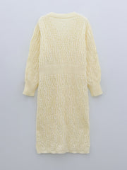 Eyelet Embroidered Sweater Dress V Neck Midi