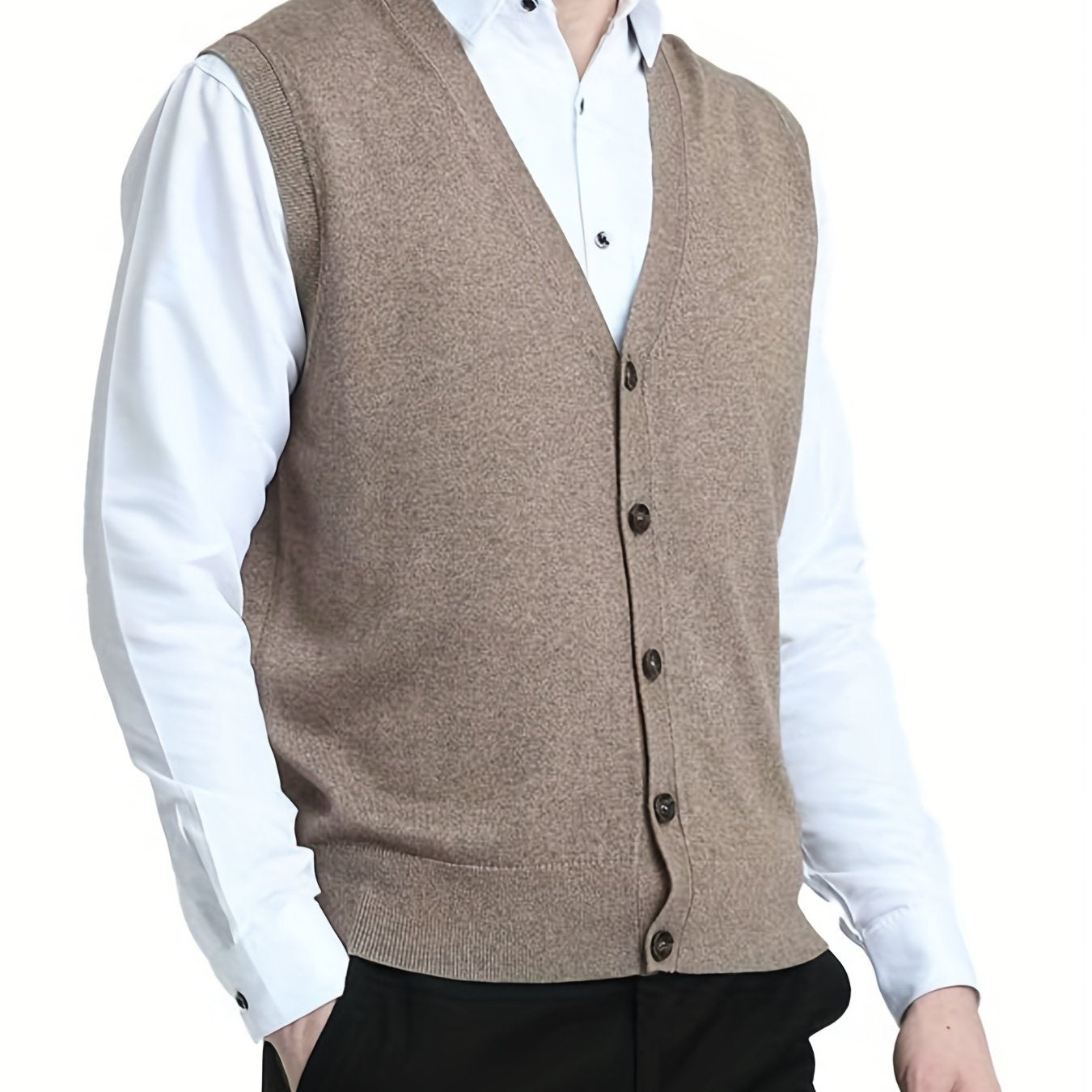 Men's V-Neck Sleeveless Cardigan Knitted Vest