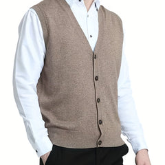 Men's V-Neck Sleeveless Cardigan Knitted Vest