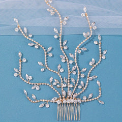 Bridal Crystal Faux Pearl Hair Comb Flower Rhinestone Head Piece