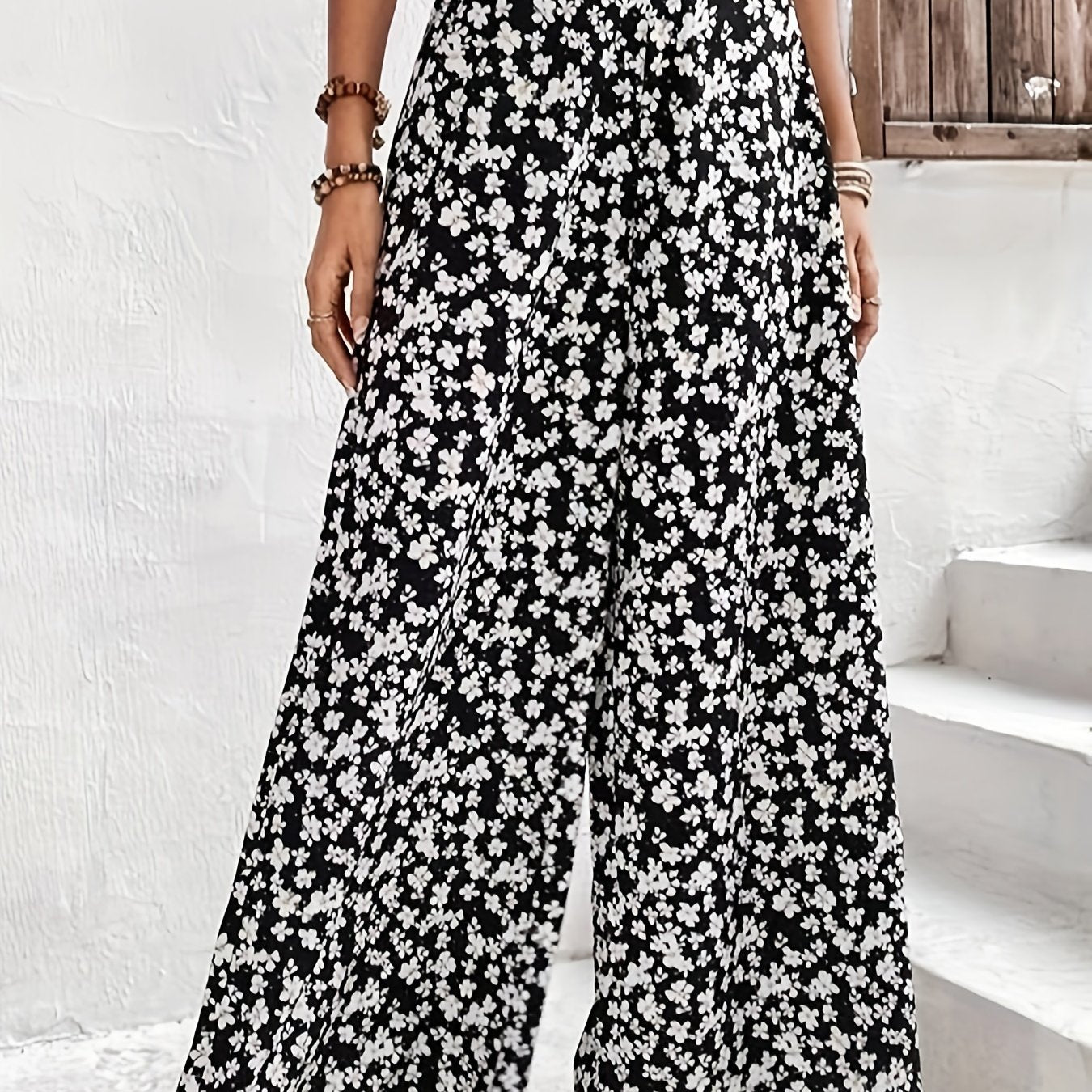 Floral Wide Leg Pants Boho High Waist Spring Summer Women's Clothing