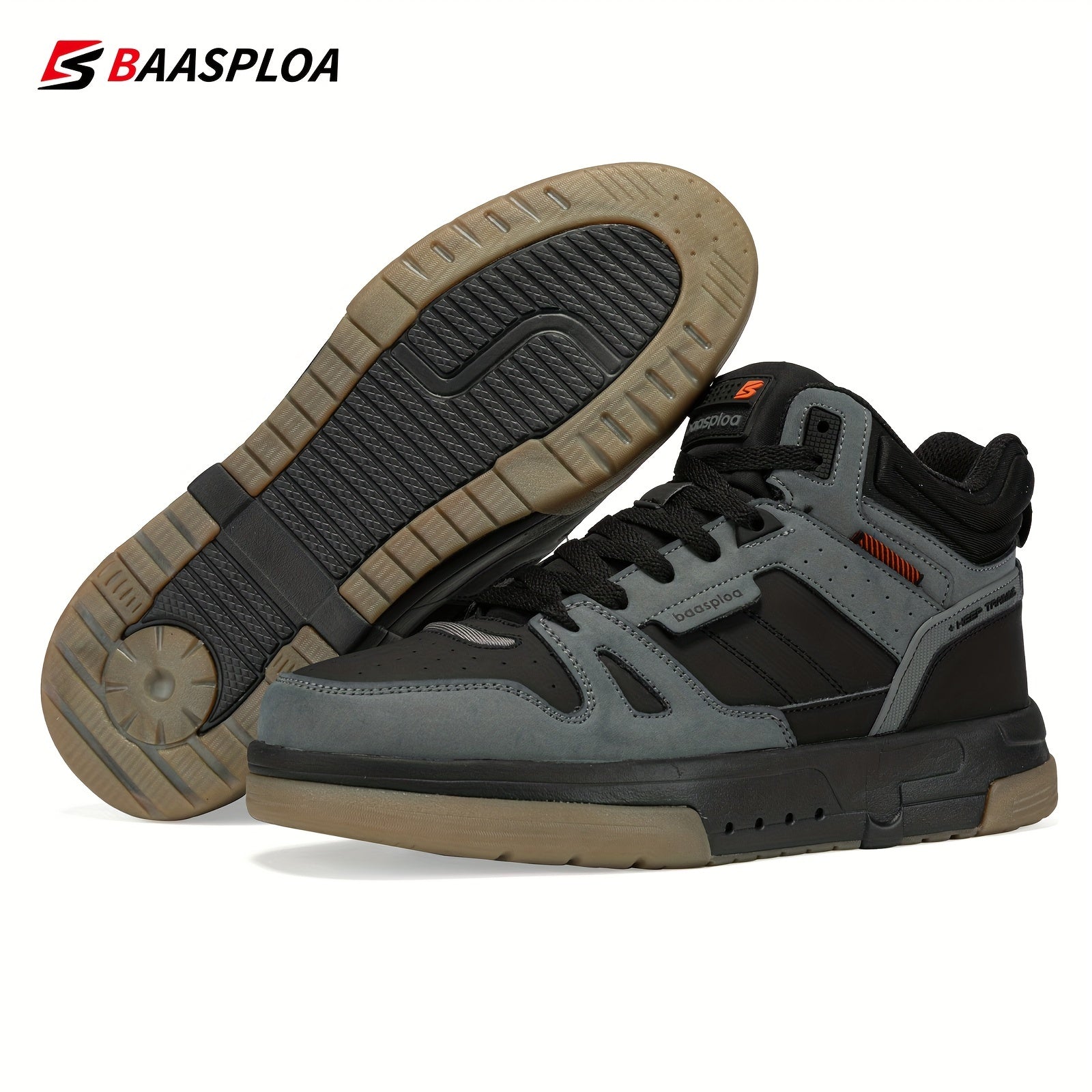 Baasploa Men's High Top Skate Shoes Lace Up Comfy Non Slip Sneakers