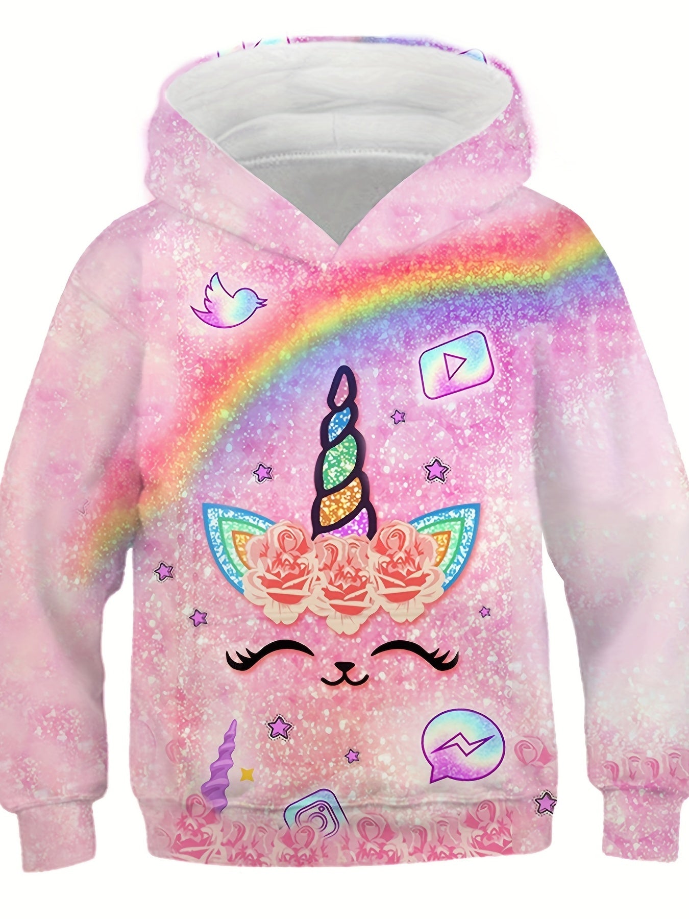 Girls Unicorn Print Hoodie Spring Casual Clothes