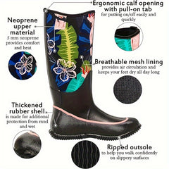 Forest Animal Print Rain Boots for Women Warm Neoprene Rubber Material