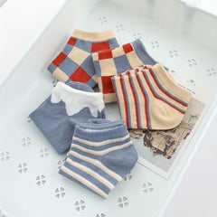 5 Pairs Striped & Plaid Ankle Socks Low Cut Women's Stockings
