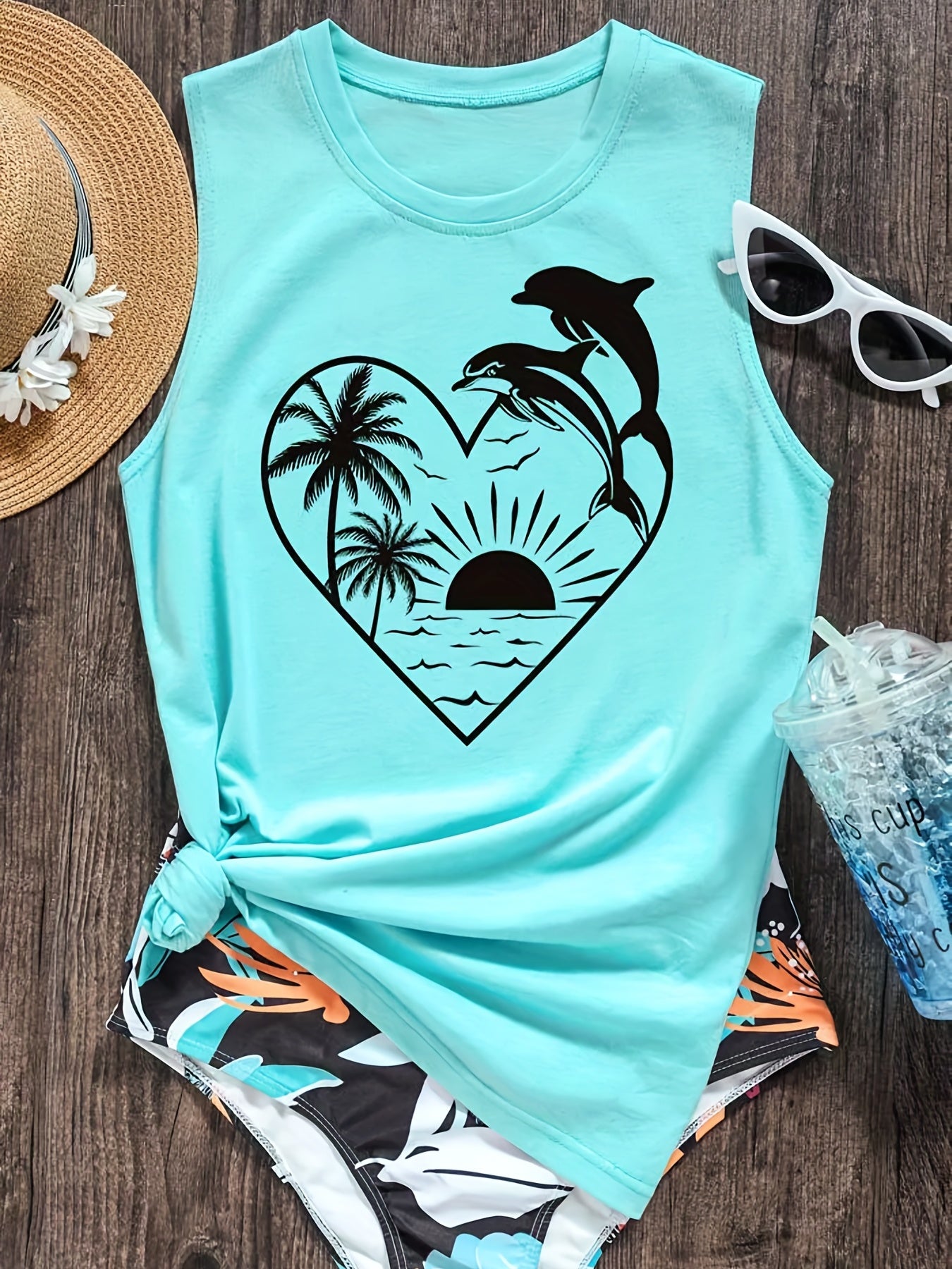 Dolphin Print Tank Top Sleeveless Summer Top