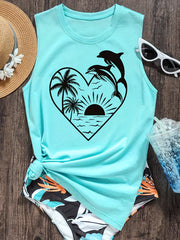 Dolphin Print Tank Top Sleeveless Summer Top