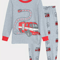 2pcs Boys Pajamas Cartoon Truck Graphic Cotton Pjs Sleepwear Set