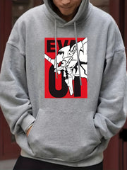 Men's Casual Mechanical Monster Print Hooded Sweatshirt
