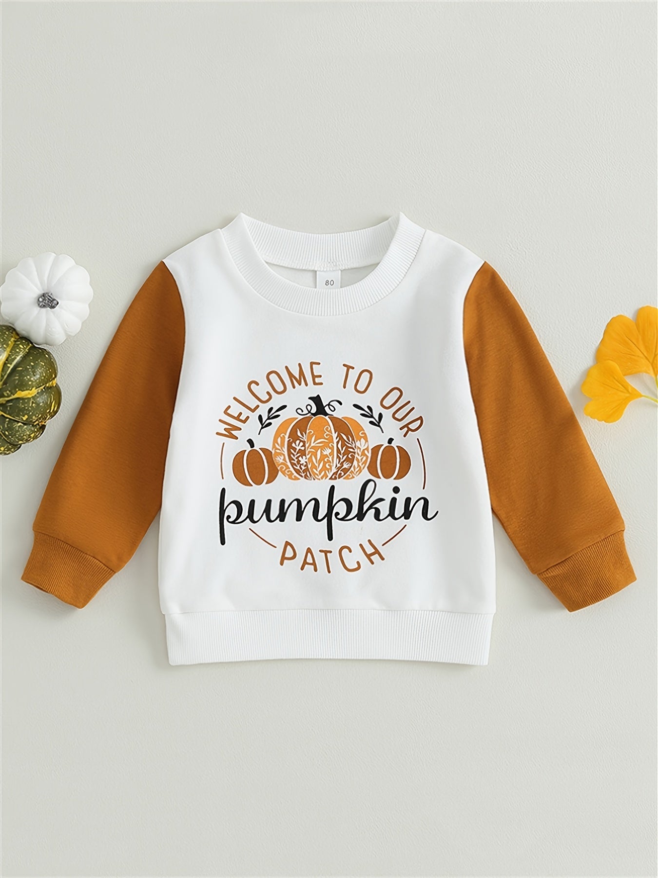 Girls Pumpkin Colorblock Graphic Crew Neck Sweatshirt Halloween Pullovers