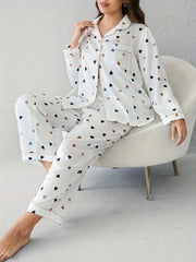 Heart Print Pajama Set Women's 2 Piece Lounge Set