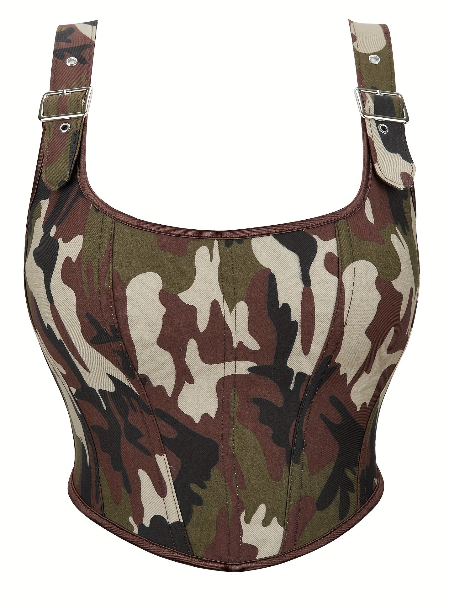 Camo Print Corset Top Sexy Squared Neck Sleeveless Top