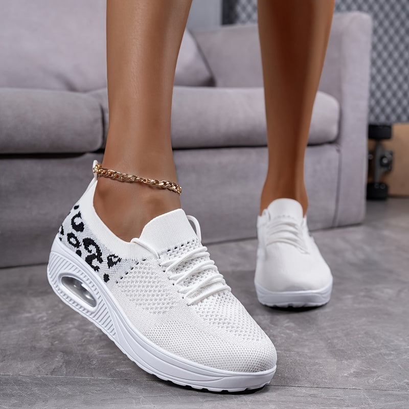 Leopard Print Platform Sneakers Slip-on Walking Shoes