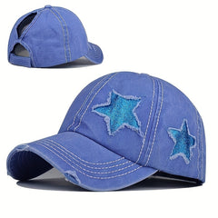 Star Ponytail Hat Curved Baseball Cap