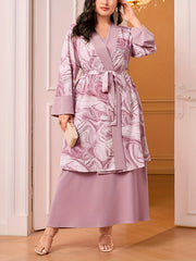 Women's Plus Marble Print Cardigan & Cami Maxi Dress Set