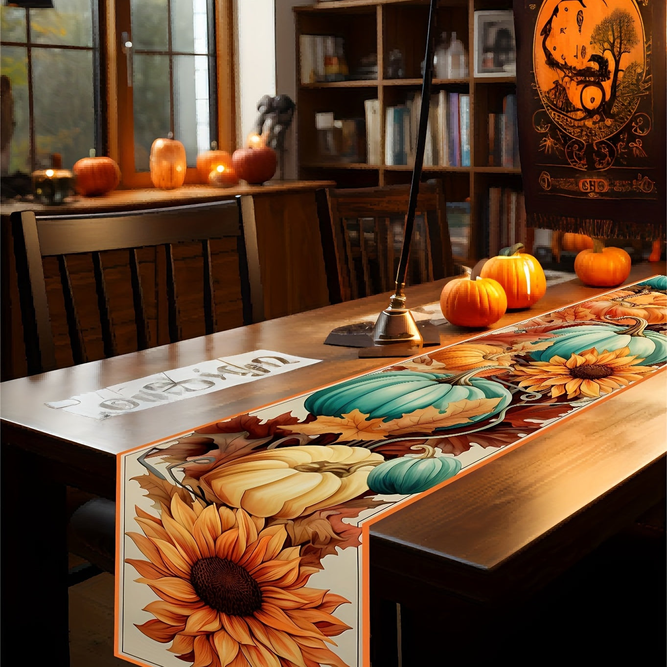 Thanksgiving Pumpkin Pattern Table Runner Fall Decor Washable Table Cover