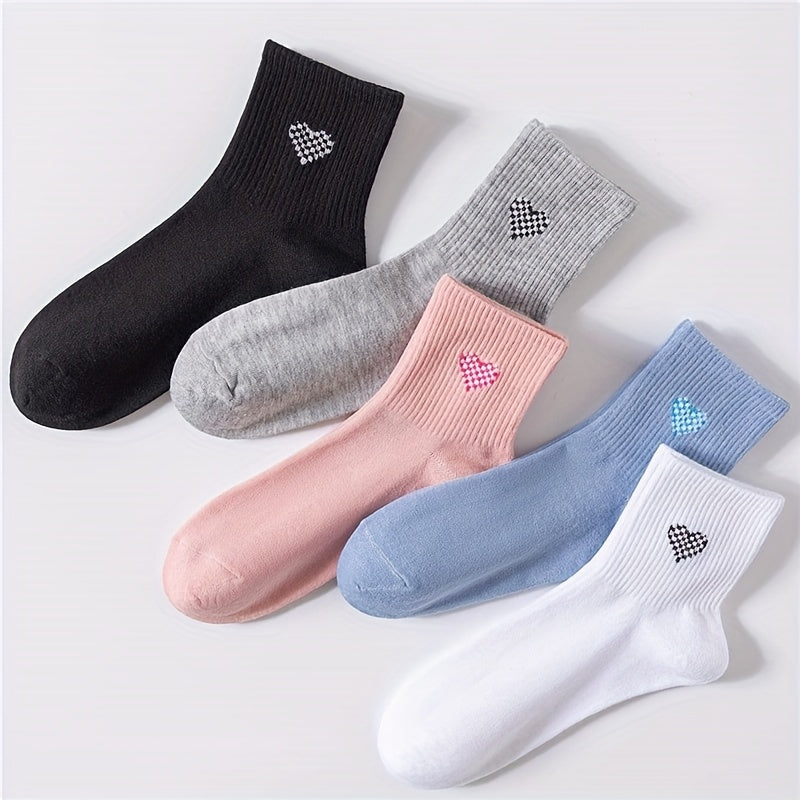 5 Pairs Heart Print Socks Women's Stockings