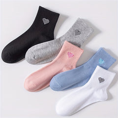 5 Pairs Heart Print Socks Women's Stockings