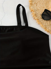 Solid Ruched Square Neck Tankini Set