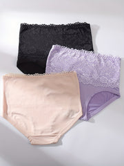 3pcs Lace Stitching Briefs Stretchy Intimates Panties