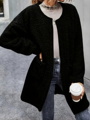 Women's Fluffy Winter Fur Coat with Crew Neck