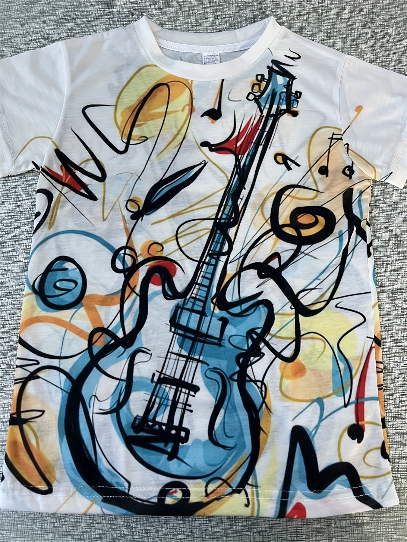 Boys' Guitar Sketch Tee 3D Print Active Stretch Summer T Shirt