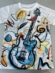 Boys' Guitar Sketch Tee 3D Print Active Stretch Summer T Shirt