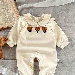 Bear Print Doll Collar Long Sleeve Baby Onesie
