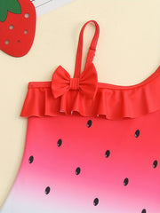Girls Strawberry Off Shoulder Swimwear Quick Dry Sleeveless Suit Kids Summer